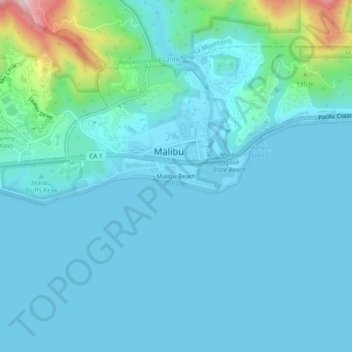 Mappa topografica Malibu Beach, altitudine, rilievo
