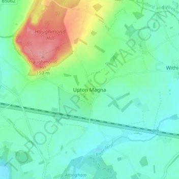 Mappa topografica Upton Magna, altitudine, rilievo