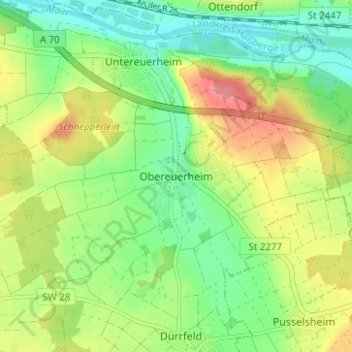 Mappa topografica Obereuerheim, altitudine, rilievo