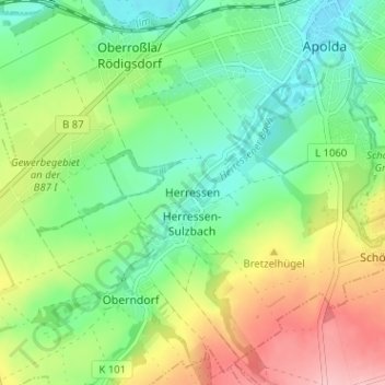 Mappa topografica Herressen, altitudine, rilievo