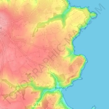 Mappa topografica Le Questel, altitudine, rilievo