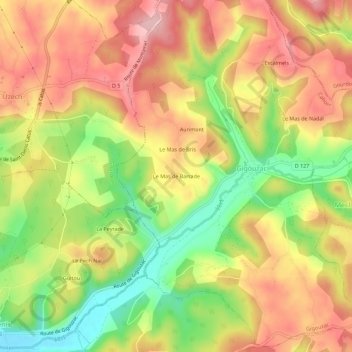 Mappa topografica Le Mas de Barrade, altitudine, rilievo