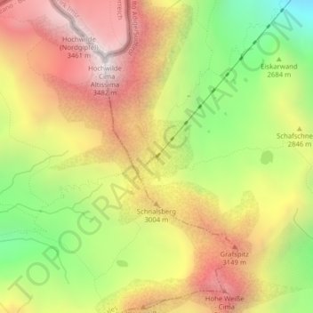 Mappa topografica Stettiner Hütte, altitudine, rilievo