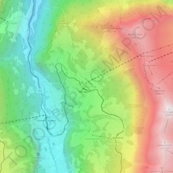 Mappa topografica Wengen, altitudine, rilievo