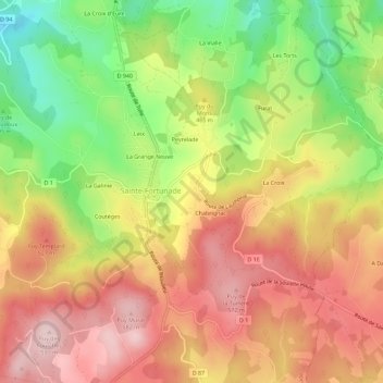 Mappa topografica Laubertie, altitudine, rilievo