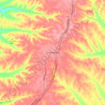 Mappa topografica Collinwood, altitudine, rilievo