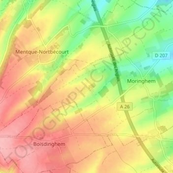 Mappa topografica Barlinghem, altitudine, rilievo