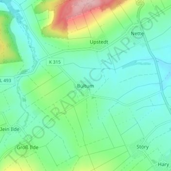 Mappa topografica Bültum, altitudine, rilievo