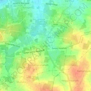 Mappa topografica Gunjuru, altitudine, rilievo