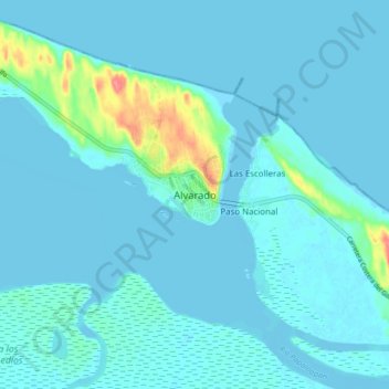 Mappa topografica Alvarado, altitudine, rilievo