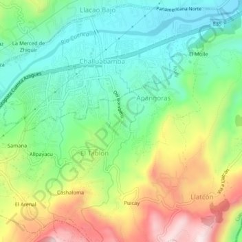 Mappa topografica Challuabamba, altitudine, rilievo