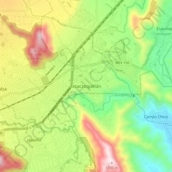 Mappa topografica Ixtaczoquitlán, altitudine, rilievo
