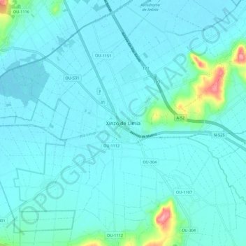 Mappa topografica Xinzo de Limia, altitudine, rilievo