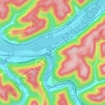 Mappa topografica Cabin Creek, altitudine, rilievo
