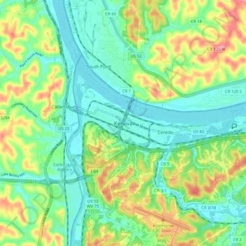 Mappa topografica Kenova, altitudine, rilievo