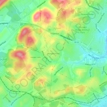 Mappa topografica Wooded Acres, altitudine, rilievo