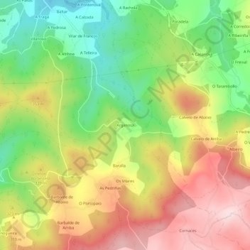 Mappa topografica Arganosa, altitudine, rilievo