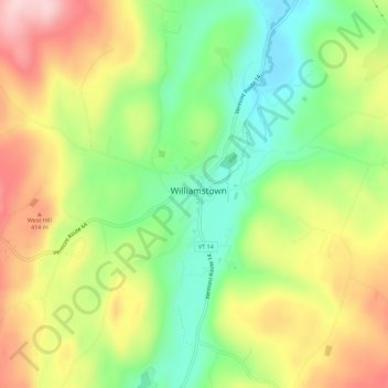 Mappa topografica Williamstown, altitudine, rilievo