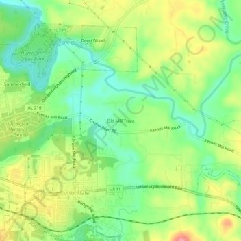 Mappa topografica Old Mill Trace, altitudine, rilievo