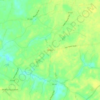 Mappa topografica Whitley, altitudine, rilievo