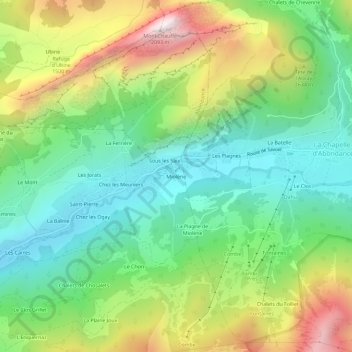 Mappa topografica Miolène, altitudine, rilievo