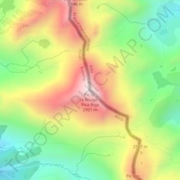 Mappa topografica Pic de la Soucarrane ou de la Rouge, altitudine, rilievo