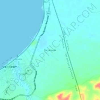 Mappa topografica Barrancuda, altitudine, rilievo