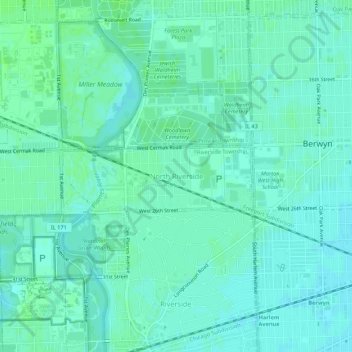 Mappa topografica North Riverside, altitudine, rilievo