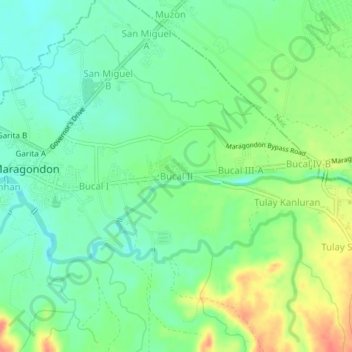 Mappa topografica Bucal II, altitudine, rilievo