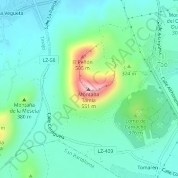 Mappa topografica Tamia, altitudine, rilievo
