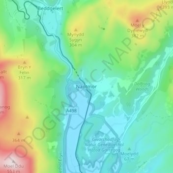 Mappa topografica Nantmor, altitudine, rilievo