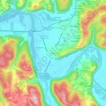 Mappa topografica Le Luc, altitudine, rilievo