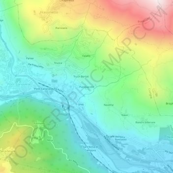 Mappa topografica Piangiacolin, altitudine, rilievo