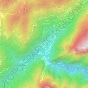 Mappa topografica Ren, altitudine, rilievo