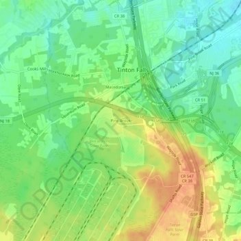 Mappa topografica Pine Brook, altitudine, rilievo