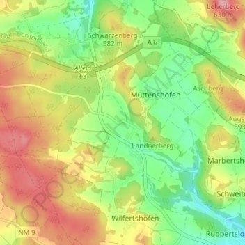 Mappa topografica Reitelshofen, altitudine, rilievo