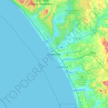 Mappa topografica Oceanside, altitudine, rilievo