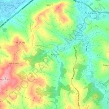 Mappa topografica Borgaccio, altitudine, rilievo