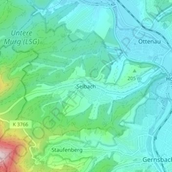 Mappa topografica Selbach, altitudine, rilievo
