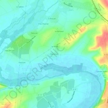 Mappa topografica Rouhénac, altitudine, rilievo