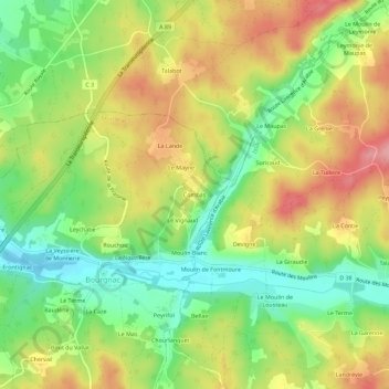 Mappa topografica Combas, altitudine, rilievo