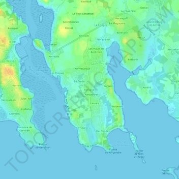 Mappa topografica Kervarail, altitudine, rilievo