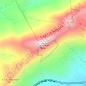 Mappa topografica Tryon Peak, altitudine, rilievo