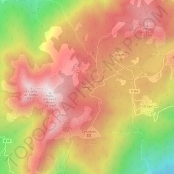 Mappa topografica Tavogna, altitudine, rilievo