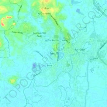 Mappa topografica Chanthaburi, altitudine, rilievo