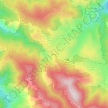 Mappa topografica Cabrillac, altitudine, rilievo
