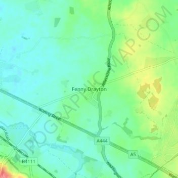 Mappa topografica Fenny Drayton, altitudine, rilievo