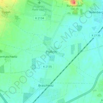 Mappa topografica Plößnitz, altitudine, rilievo
