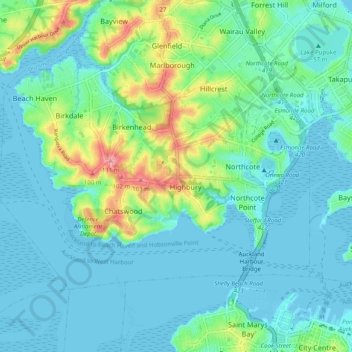 Mappa topografica Birkenhead, altitudine, rilievo