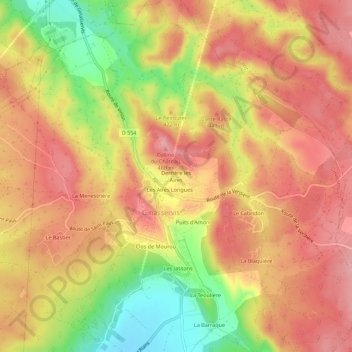 Mappa topografica Derrière les Aires, altitudine, rilievo